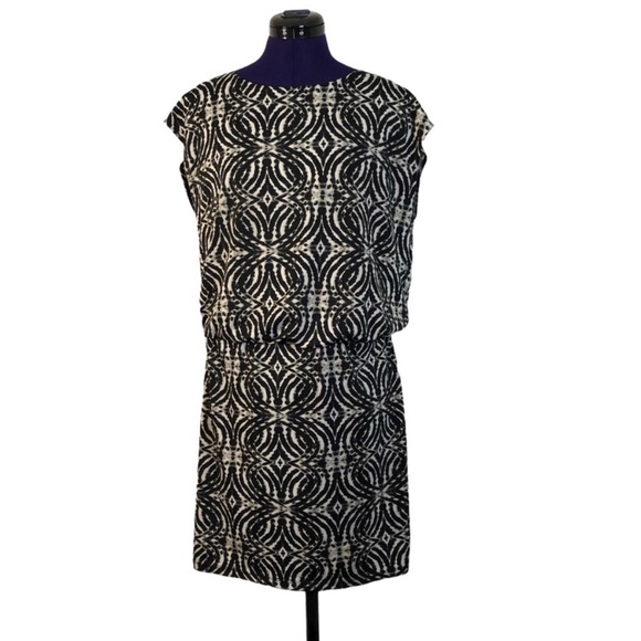 AB Studio Black White Patterned Short Sleeve Dress - Picture 1 of 11